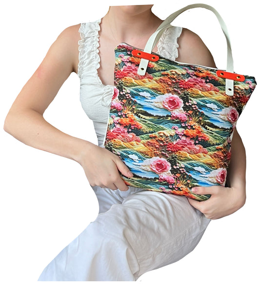 Classic landscape pattern, combined Faux Leather Tote Handbag handmade
